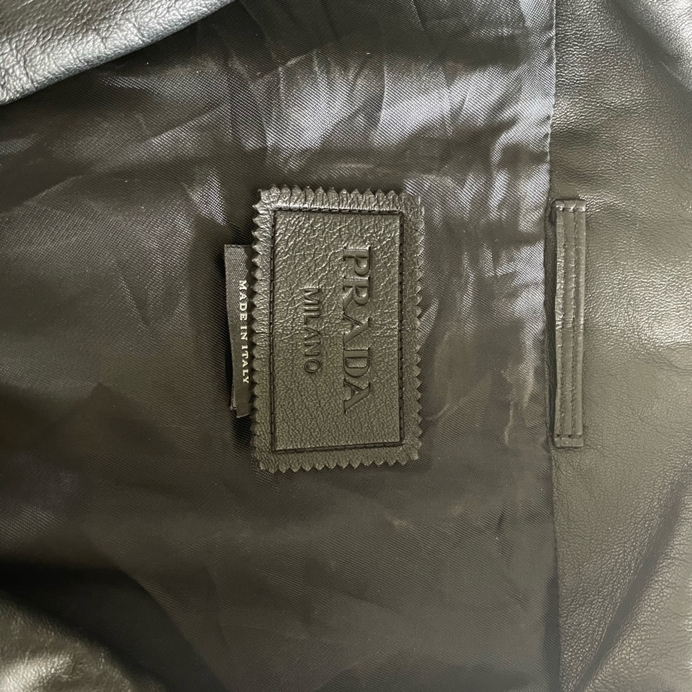 PRADA Oversized Black Biker Leather Jacket Size 42 - Picture 8 of 13